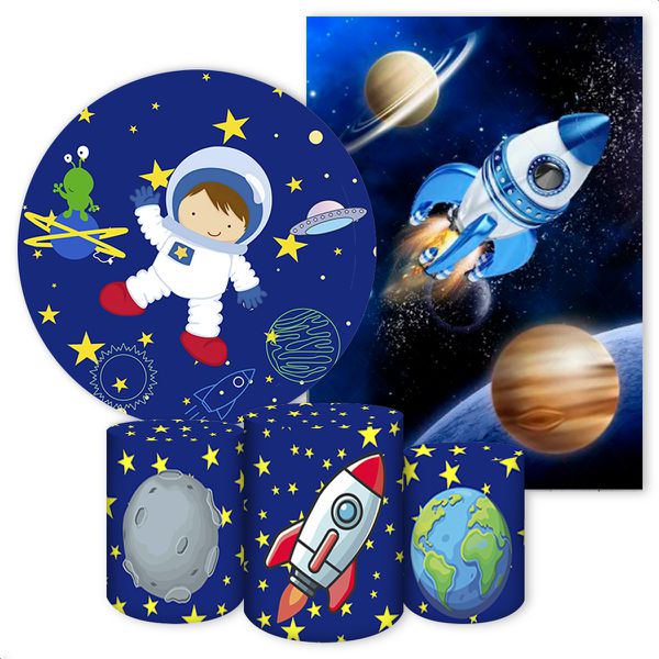 Kit 5 Peças Capa Redonda + Capa Retangular + Trio Capas Cilindros Sublimados Tema Astronauta 4054
