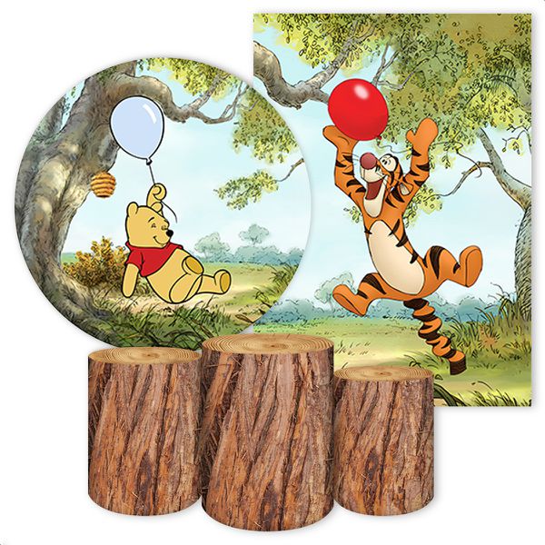 Capa Painel Redondo + Trio Capas Cilindros Sublimados Tema Ursinho Pooh 4058 