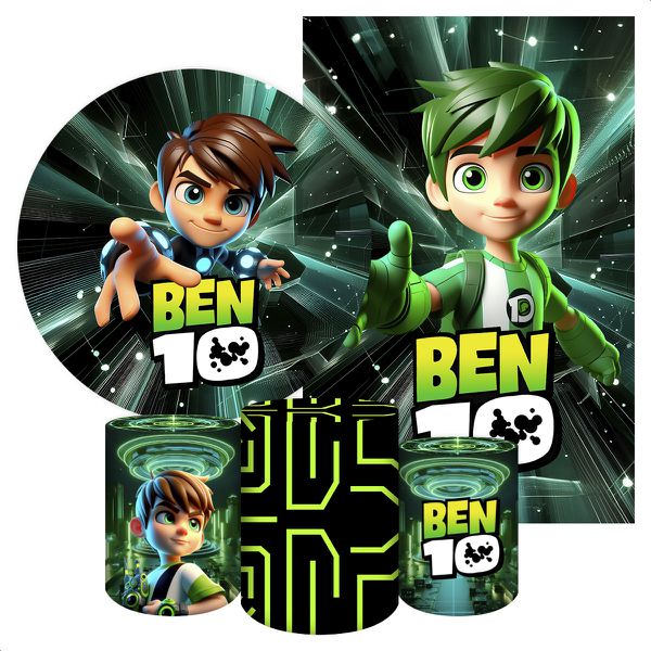 Kit Capa Painel Redondo + Capa Retangular + Trio Capas Cilindros Tema Ben 10 