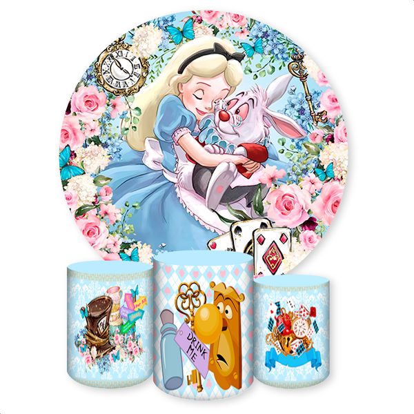 Capa Painel + Trio Capas Cilindros Sublimados Tema Alice Pais Das Maravilhas 1361