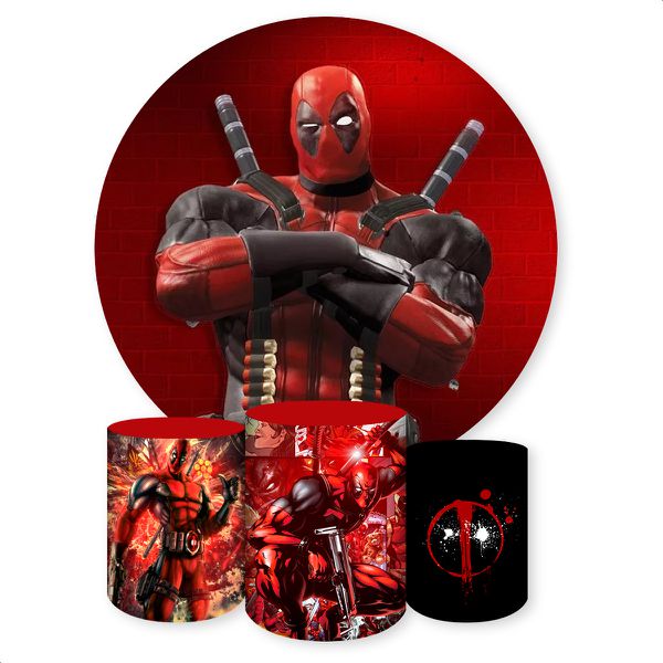 Capa Painel + Trio Capas Cilindros Sublimados Tema Deadpool 1093