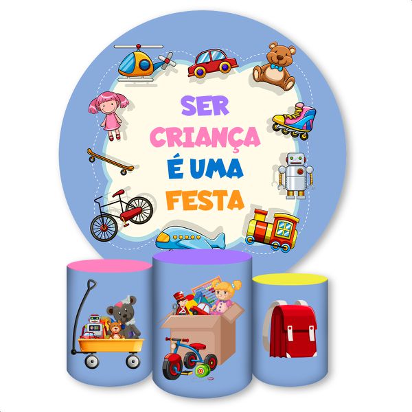 Capa Painel + Trio Capas Cilindros Sublimados Tema Dia das Crianças 2107
