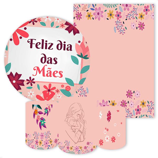 Kit 5 Peças Capa Redonda + Capa Retangular + Trio Capas Cilindros Sublimados Tema Dia das Mães 393