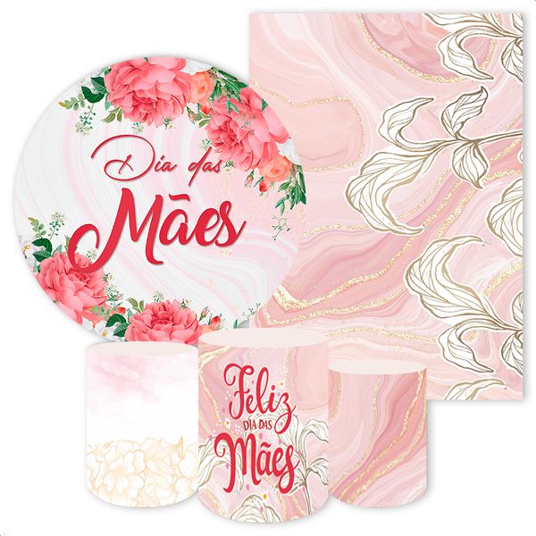Kit 5 Peças Capa Redonda + Capa Retangular + Trio Capas Cilindros Sublimados Tema Dia das Mães 396