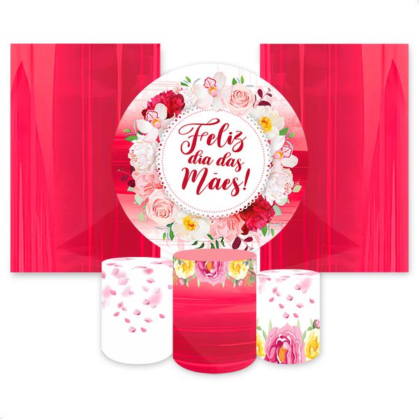 Kit Capa Painel Redondo + 2unid Capa Retangular + Trio Capas Cilindros Tema Dia das Mães 394