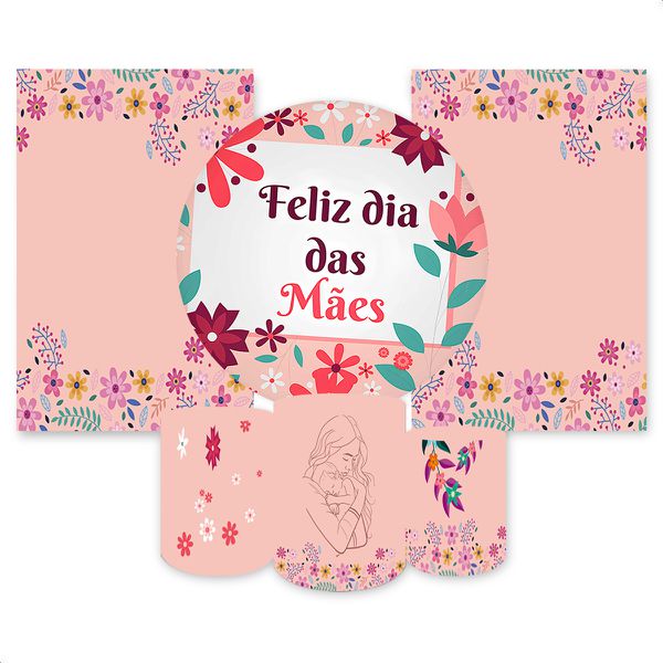 Kit Capa Painel Redondo + 2unid Capa Retangular + Trio Capas Cilindros Tema Dia das Mães 397