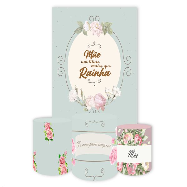 Capa Retangular + Trio Capas Cilindros Sublimados Tema Dia das Mães 432