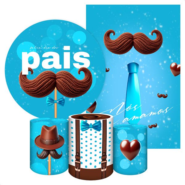 Kit 5 Peças Capa Redonda + Capa Retangular + Trio Capas Cilindros Sublimados Tema Dia dos pais 2047