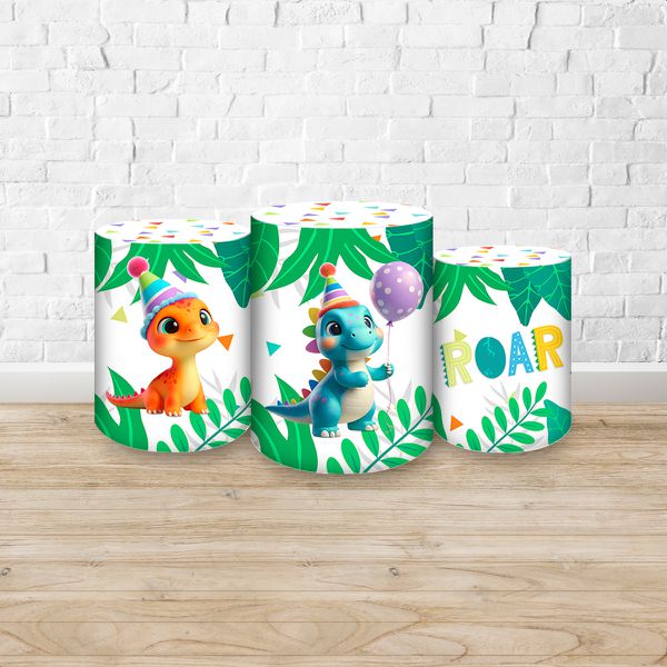 Trio Capas Cilindros Sublimados Tema Festa Dino Baby 2224