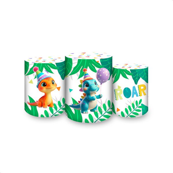 Trio Capas Cilindros Sublimados Tema Festa Dino Baby 2224