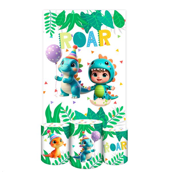Capa Retangular + Trio Capas Cilindros Sublimados Tema Festa Dino Baby 2224
