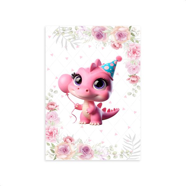 Capa Painel Retangular Sublimado Tema Festa Dino Baby Menina Rosa 2225