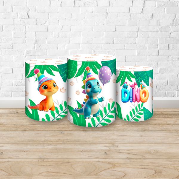 Trio Capas Cilindros Sublimados Tema Festa Dino Baby 2226
