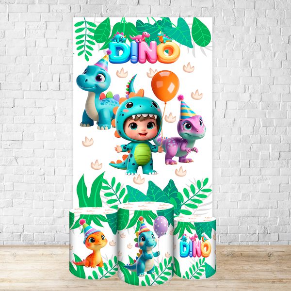 Capa Retangular + Trio Capas Cilindros Sublimados Tema Festa Dino Baby 2226