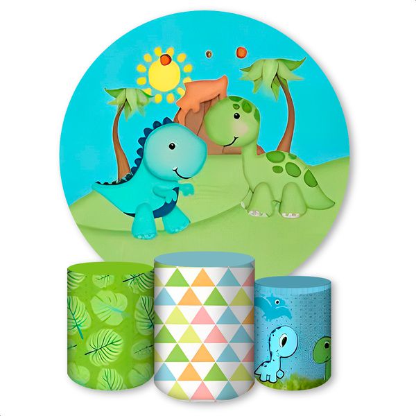 Capa Painel + Trio Capas Cilindros Sublimados Tema Dino Baby 1135