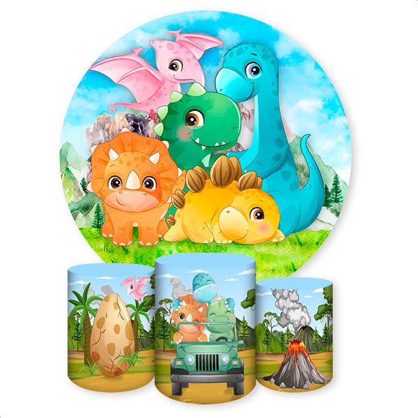 Capa Painel + Trio Capas Cilindros Sublimados Tema Dino Baby 1357