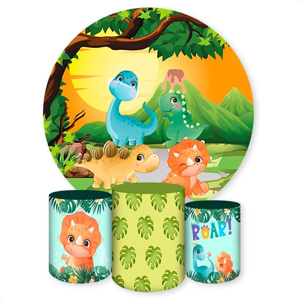 Capa Painel + Trio Capas Cilindros Sublimados Tema Dino Baby 636
