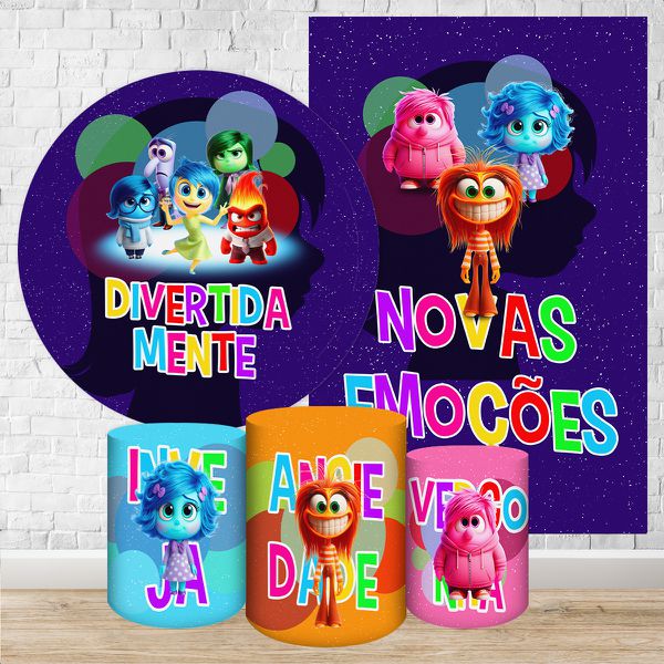 Kit 5 Peças Capa Redonda + Capa Retangular + Trio Capas Cilindros Sublimados Tema Divertida Mente 2212