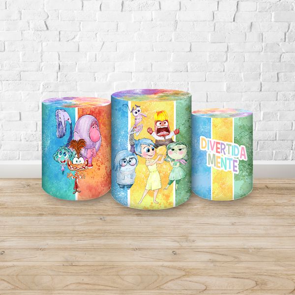 Trio Capas Cilindros Sublimados Tema Divertida Mente Aquarelado giz 2044