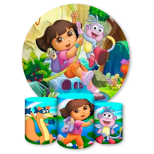 Capa Painel + Trio Capas Cilindros Sublimados Tema Dora Aventureira 800