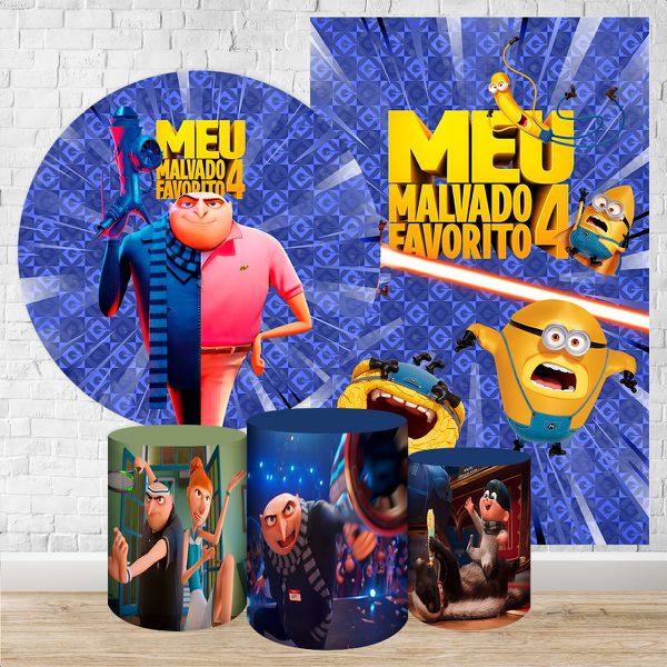 Kit 5 Peças Capa Redonda + Capa Retangular + Trio Capas Cilindros Sublimados Tema Meu Malvado Favorito 2221