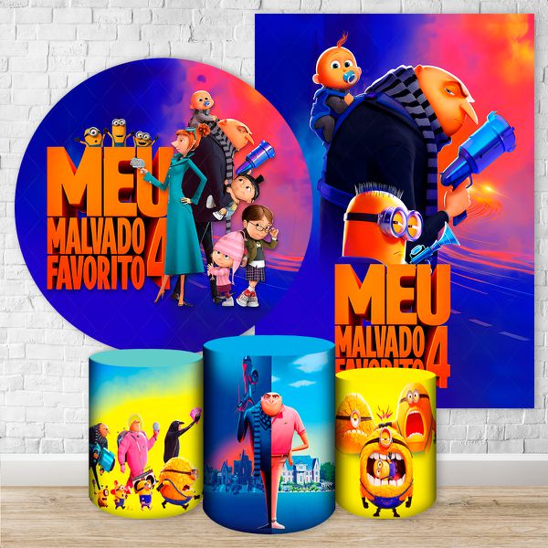 Kit 5 Peças Capa Redonda + Capa Retangular + Trio Capas Cilindros Sublimados Tema Meu Malvado Favorito 2721