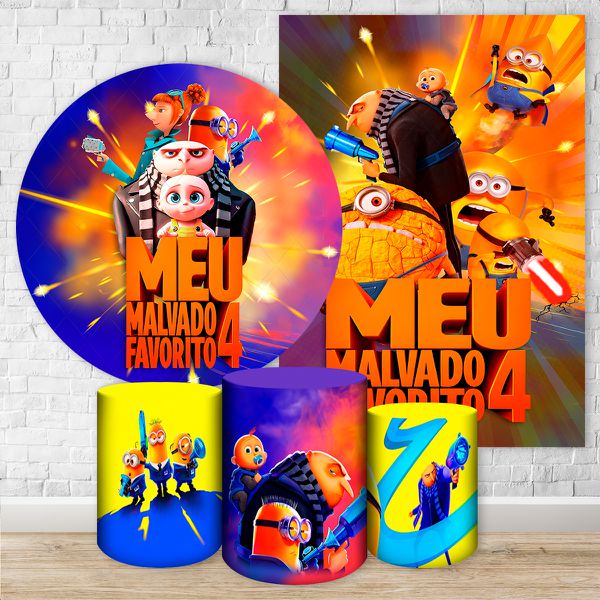 Kit 5 Peças Capa Redonda + Capa Retangular + Trio Capas Cilindros Sublimados Tema Meu Malvado Favorito 2722