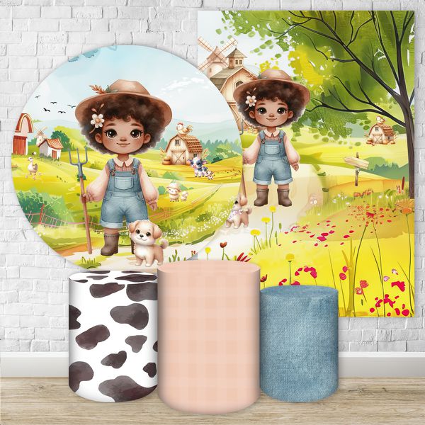 Kit 5 Peças Capa Redonda + Capa Retangular + Trio Capas Cilindros Sublimados Tema Fazendinha Menina 4598