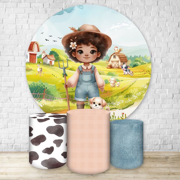 Capa Painel + Trio Capas Cilindros Sublimados Tema Fazendinha Menina 4598