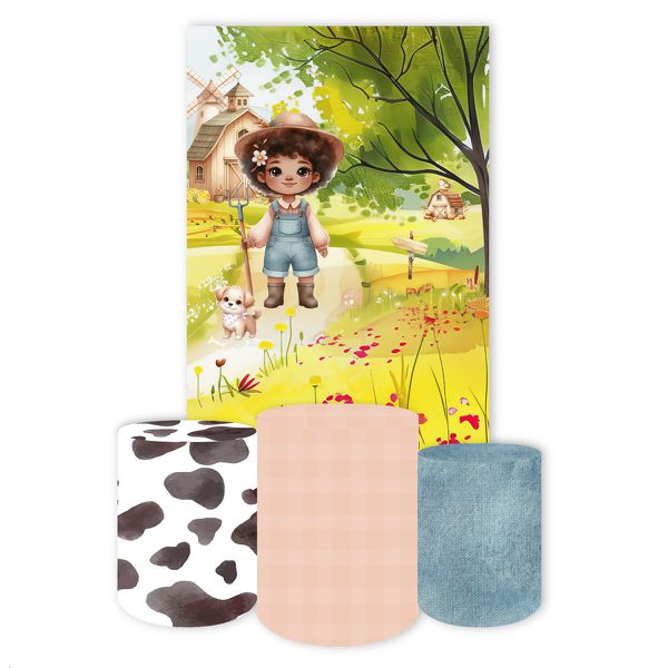 Capa Retangular + Trio Capas Cilindros Sublimados Tema Fazendinha Menina 4598