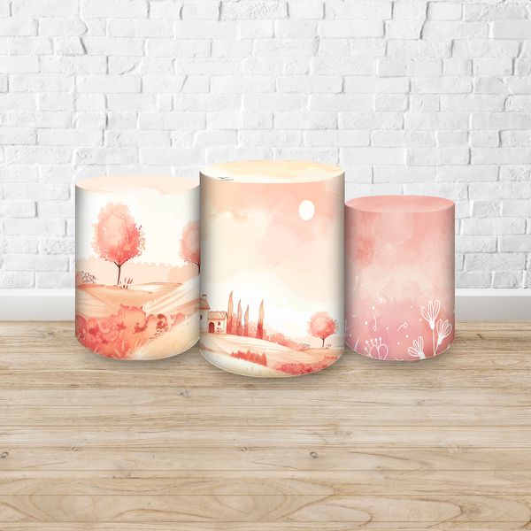 Trio Capas Cilindros Sublimados Tema Fazendinha Menina Rosa 2729