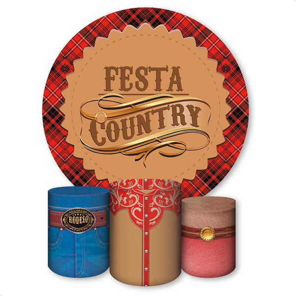 Capa Painel + Trio Capas Cilindros Sublimados Tema Festa Country 505