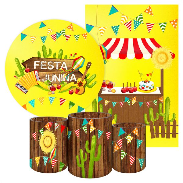Kit 5 Peças Capa Redonda + Capa Retangular + Trio Capas Cilindros Sublimados Tema Festa Junina 2188