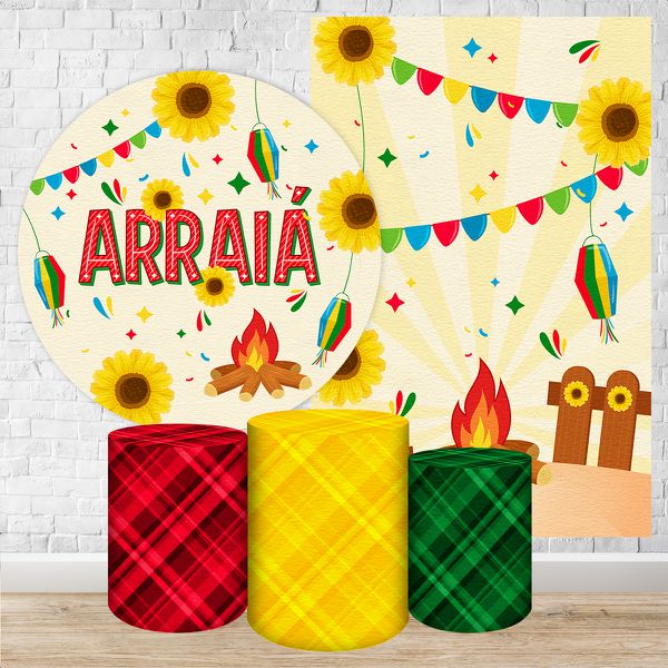Kit 5 Peças Capa Redonda + Capa Retangular + Trio Capas Cilindros Sublimados Tema Festa Junina 2186