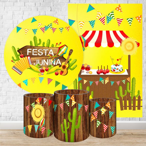 Kit 5 Peças Capa Redonda + Capa Retangular + Trio Capas Cilindros Sublimados Tema Festa Junina 2188