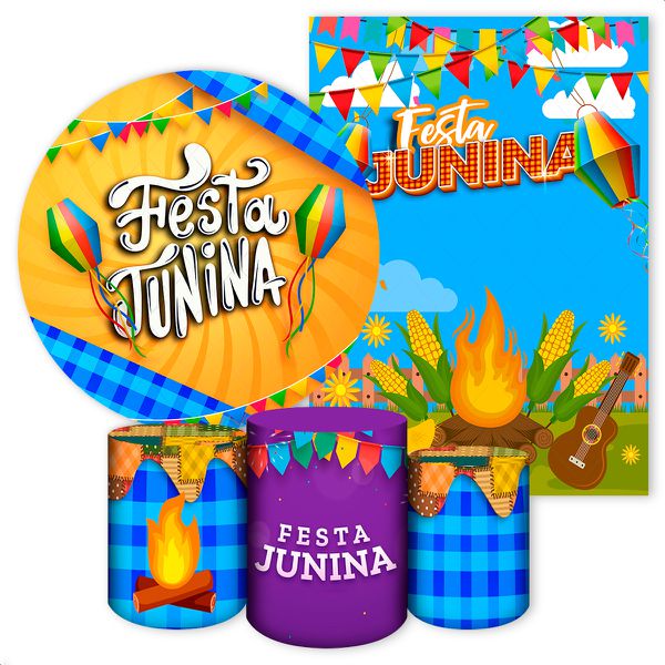 Kit 5 Peças Capa Redonda + Capa Retangular + Trio Capas Cilindros Sublimados Tema Festa Junina 2663