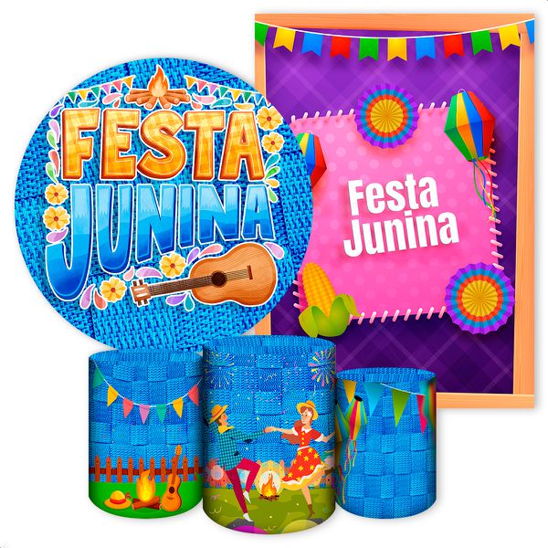 Kit 5 Peças Capa Redonda + Capa Retangular + Trio Capas Cilindros Sublimados Tema Festa Junina 2665