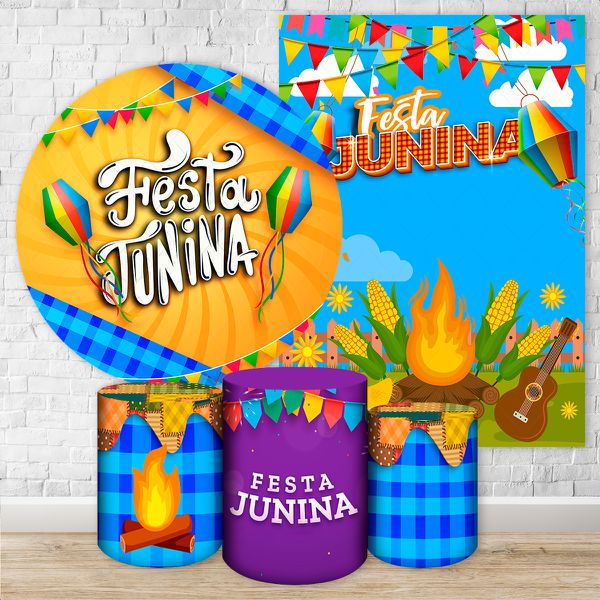 Kit 5 Peças Capa Redonda + Capa Retangular + Trio Capas Cilindros Sublimados Tema Festa Junina 2663