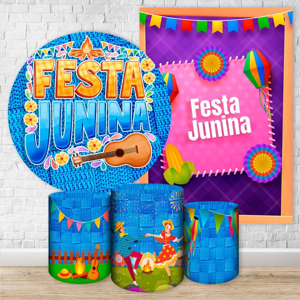 Kit 5 Peças Capa Redonda + Capa Retangular + Trio Capas Cilindros Sublimados Tema Festa Junina 2665