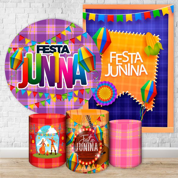 Kit 5 Peças Capa Redonda + Capa Retangular + Trio Capas Cilindros Sublimados Tema Festa Junina 2661