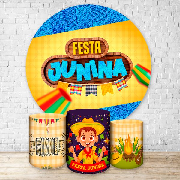 Capa Painel + Trio Capas Cilindros Sublimados Tema Festa Junina 2664