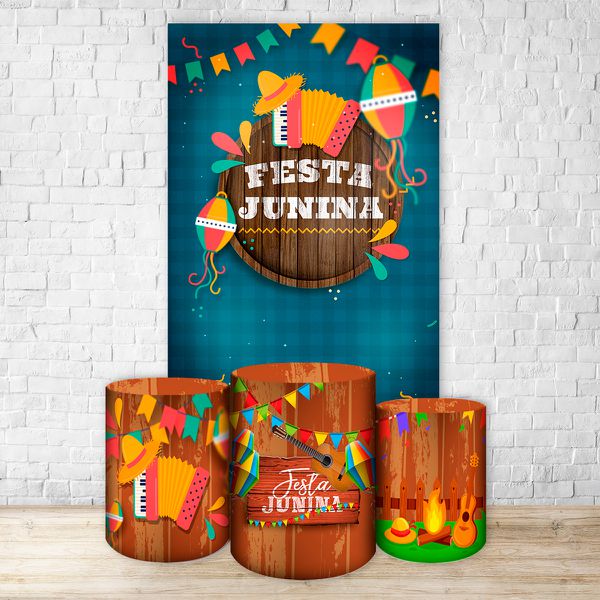 Capa Retangular + Trio Capas Cilindros Sublimados Tema Festa Junina 2662