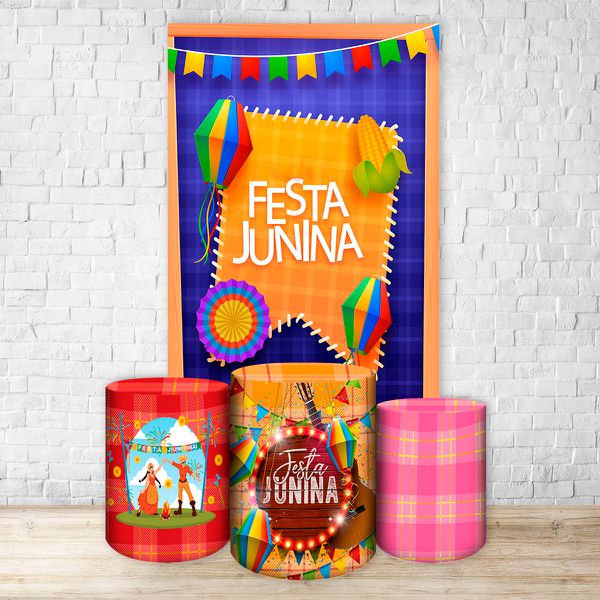 Capa Retangular + Trio Capas Cilindros Sublimados Tema Festa Junina 2661