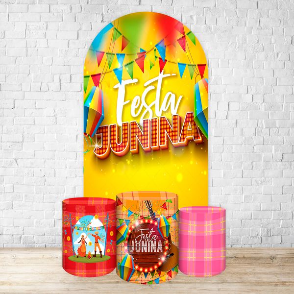 Capa Painel Romano Veste fácil + 3 Capas Cilindros Tema Festa Junina 2661