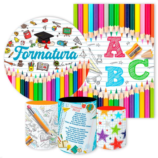 Kit 5 Peças Capa Redonda + Capa Retangular + Trio Capas Cilindros Sublimados Tema Formatura 72