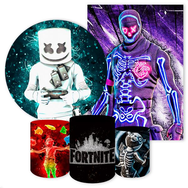 Kit 5 Peças Capa Redonda + Capa Retangular + Trio Capas Cilindros Sublimados Tema Fortnite 92