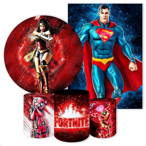 Kit 5 Peças Capa Redonda + Capa Retangular + Trio Capas Cilindros Sublimados Tema Fortnite 93