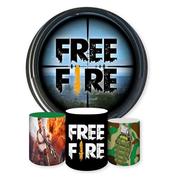 Kit Capa Painel Redondo + Trio Capas Cilindros Sublimados Tema Free Fire 890