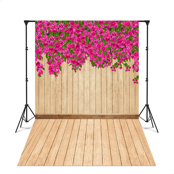 Fundo Fotográfico 3D Sublimado Parede Amadeirada com Flores 3