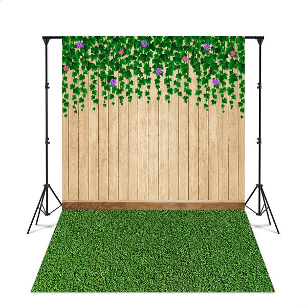 Fundo Fotográfico 3D Sublimado Parede Amadeirada com Flores 4